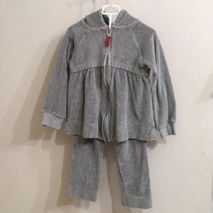 Burt’s Bees Baby Toddler Girls Gray Velour Hooded Zip-up Jacket and Pants Set